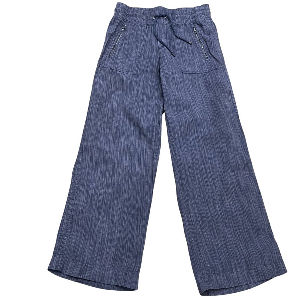 Athleta Cabo Textured Wide Leg Linen Pant, Blue Chambray, 4